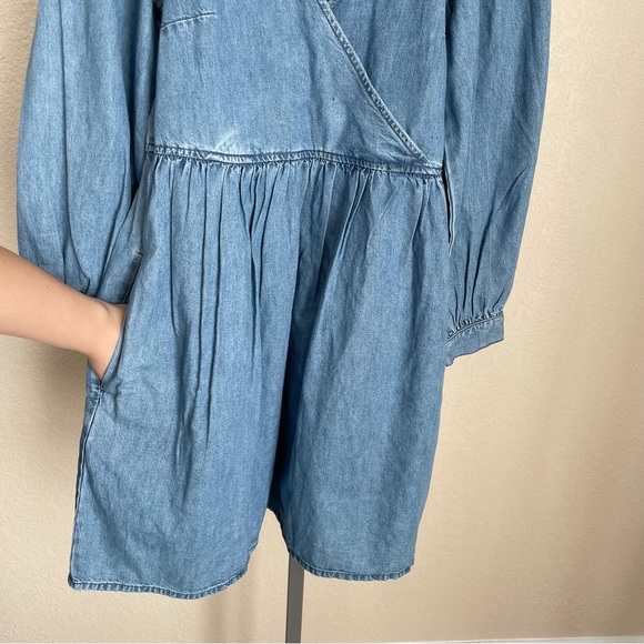 Madewell Ruffle-Collar Faux-Wrap Dress Tencel Denim Edition XXS NWT - Picture 9 of 14